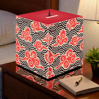 Japanese Wave Cube Lamp — Red Kumo Pattern Light