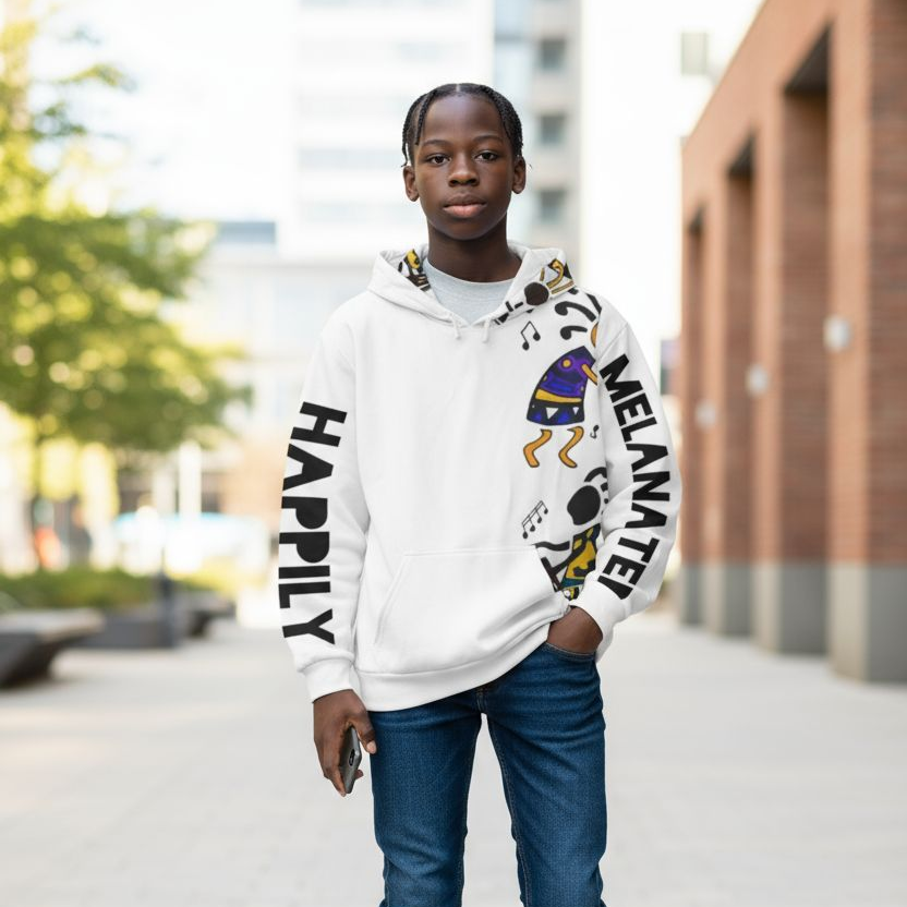 Hand-Drawn Afro Music Motifs Allover Hoodie, Unisex Streetwear for All Teespring