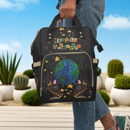 Ethnic Cosmic Themed Multifunctional Diaper Backpack - Stylish & Versatile Baby Bag