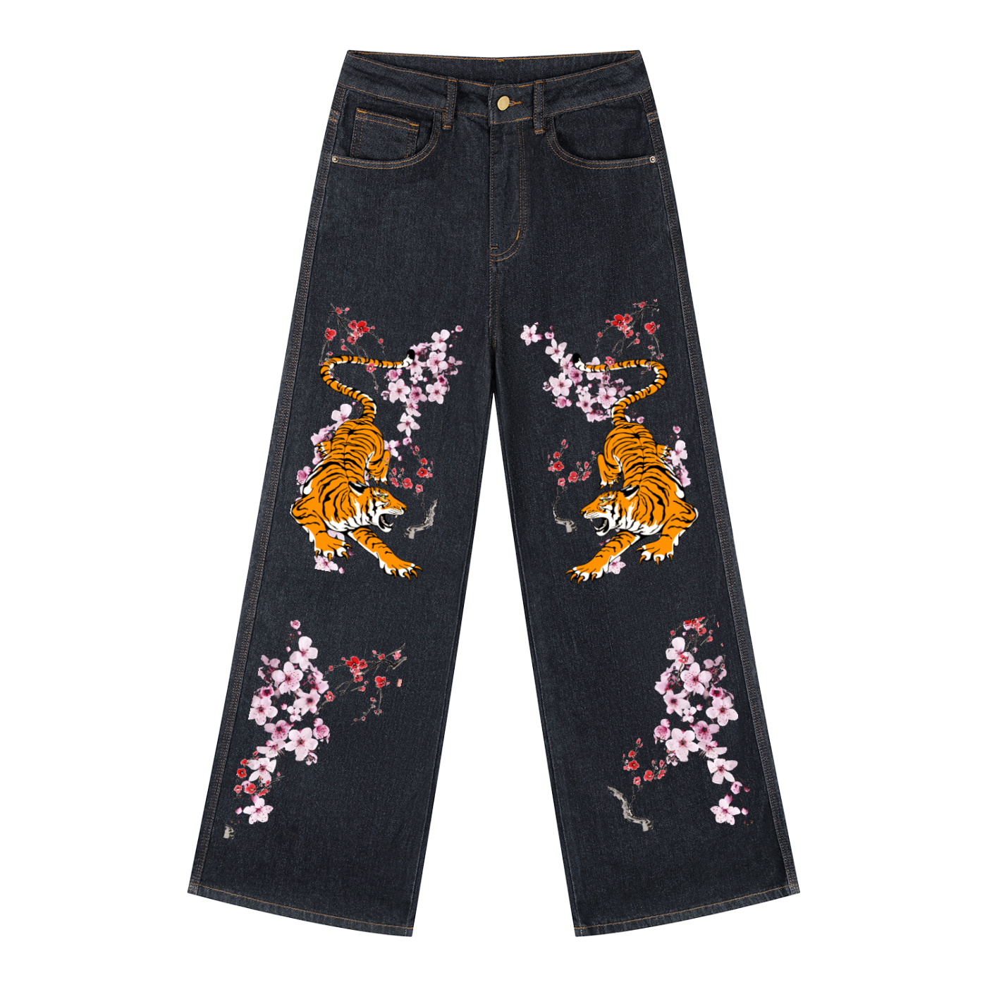 Colorful Tiger Art Graphic Women's Straight-Leg Denim Jeans