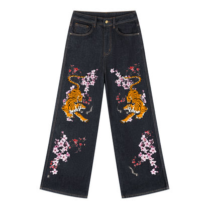 Colorful Tiger Art Graphic Women's Straight-Leg Denim Jeans