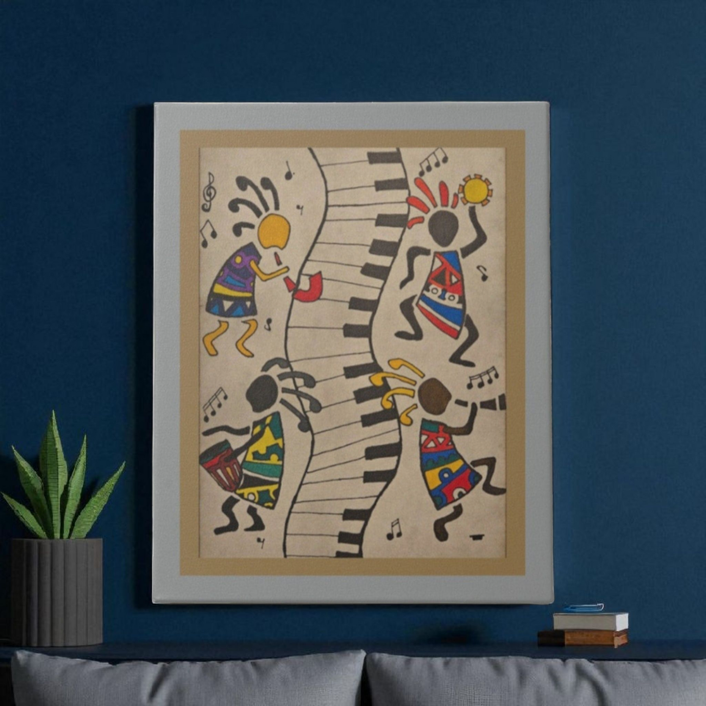 Eclectic Tribal Celebration Wall Art - Handcrafted Music-Inspired Canvas Painting
