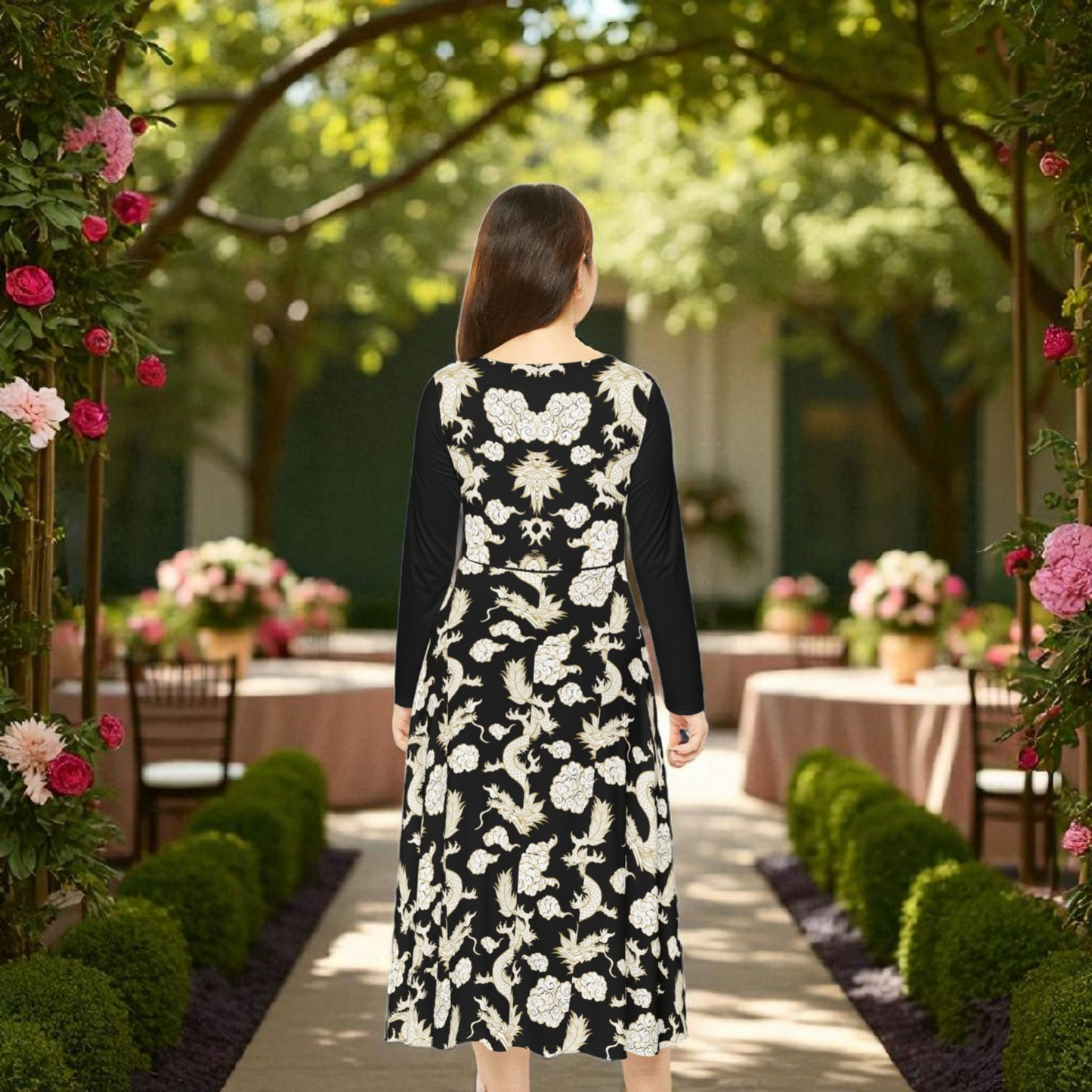 Beautiful Dragon Long Sleeve Dance Dress | Boho Style, Dance Wear, Vintage Inspired, Garden Party Dress, Mother’s Day Gift