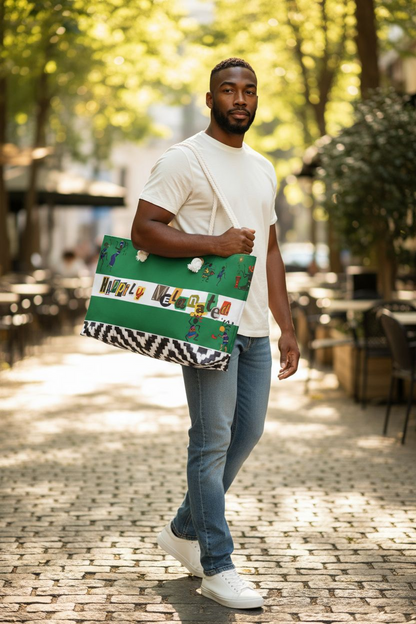 Handcrafted Ethnic Music Art Weekender Bag - Oversized, Durable Tote with Rope Handles