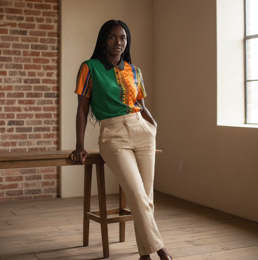 African Kente Stripe Polo Shirt — Vibrant Cultural Print Golf Polo Printify