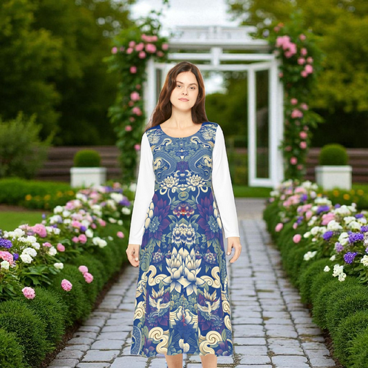 Unique Elegant Floral Print Long Sleeve Dance Dress, Perfect for Parties, Comfortable Fit