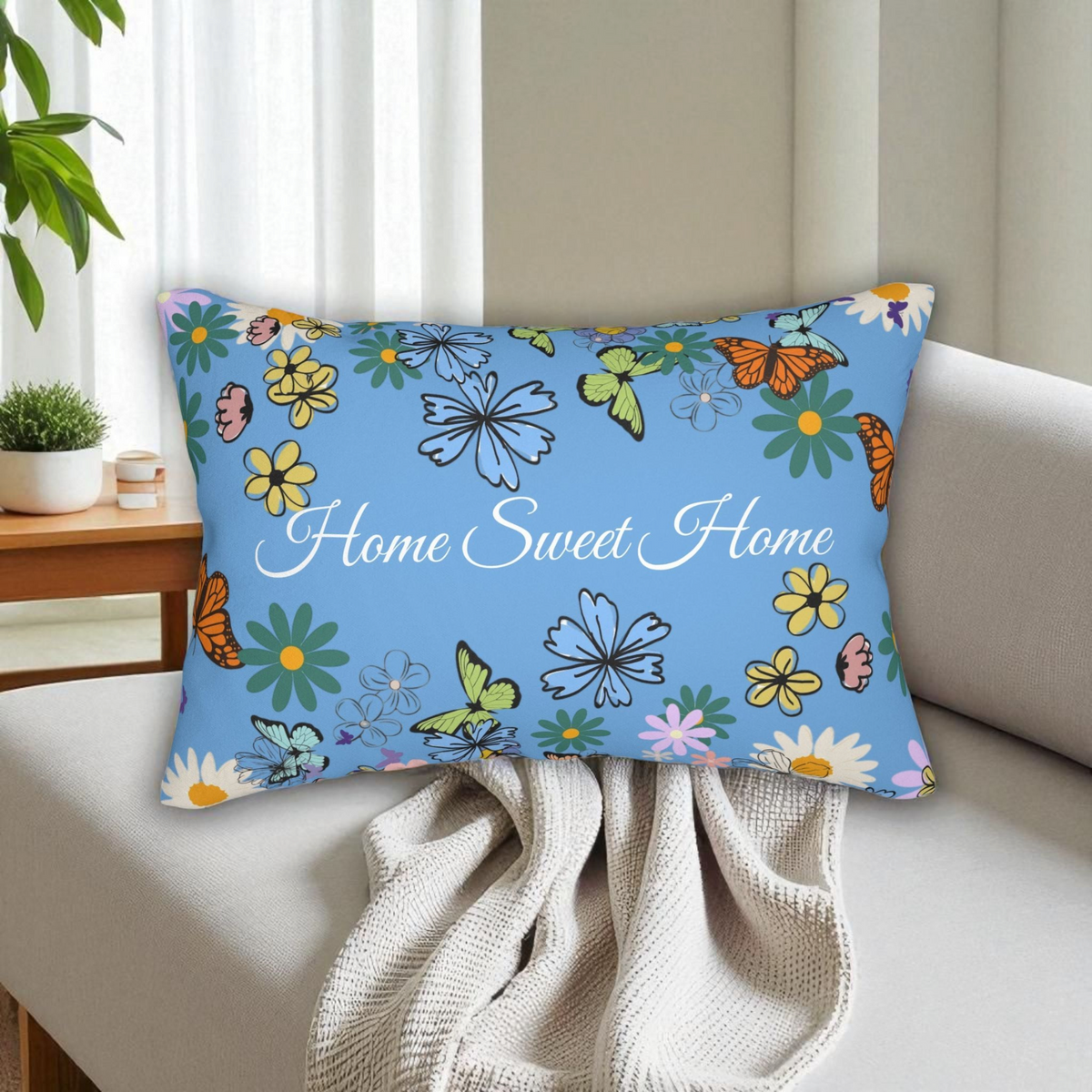 Home Sweet Home Floral Lumbar Pillow - Cozy Accent for Living Room Printify