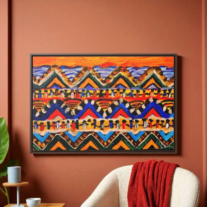 Original Tribal Artwork, Handcrafted Gallery Wrap in Walnut/Black
