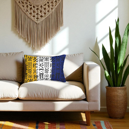 Boho Spun Polyester Lumbar Pillow with Tribal Pattern Water-resistant Hidden Zipper