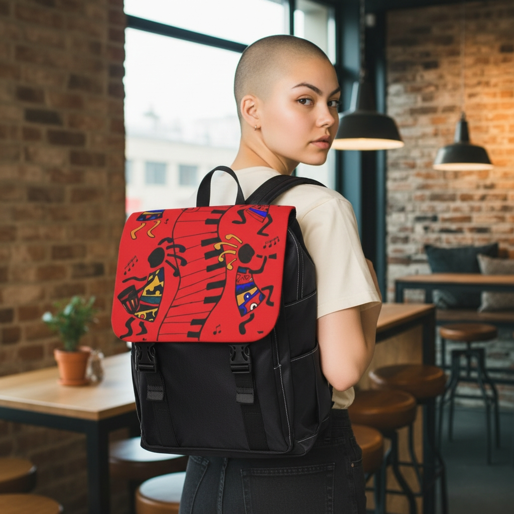 Afro Music Cartoon Backpack, Handcrafted Unisex Shoulder Bag for Casual Use