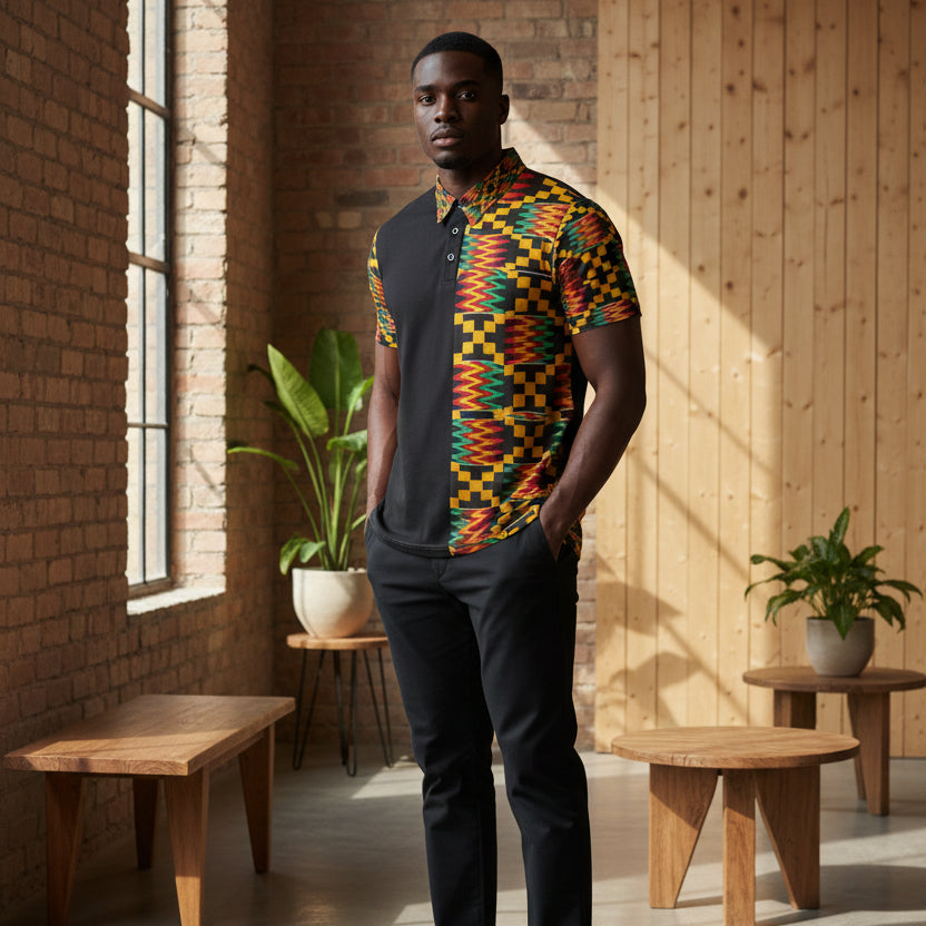 Kente Pattern Polo Shirt — Unisex African Print Short Sleeve Polo