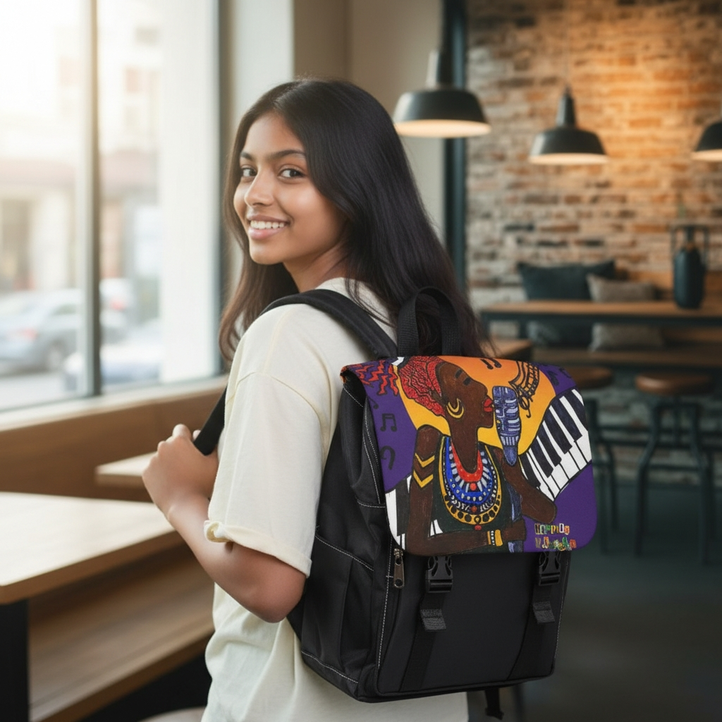 Afro Singer, Music-Inspired Unisex Shoulder Backpack - Stylish & Functional