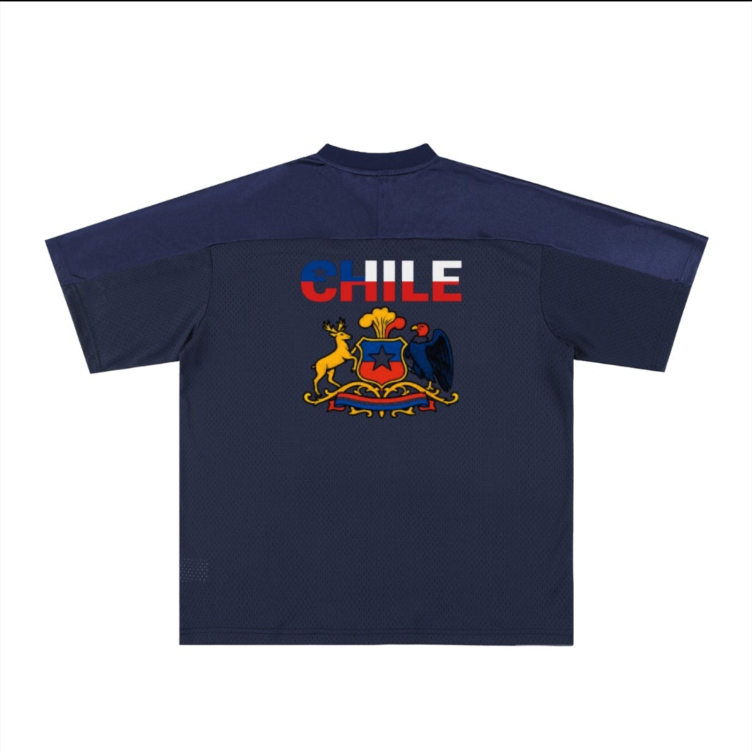 Chile Flag Themed Graphic Mesh V-Neck Soccer Jersey