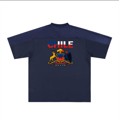 Chile Flag Themed Graphic Mesh V-Neck Soccer Jersey