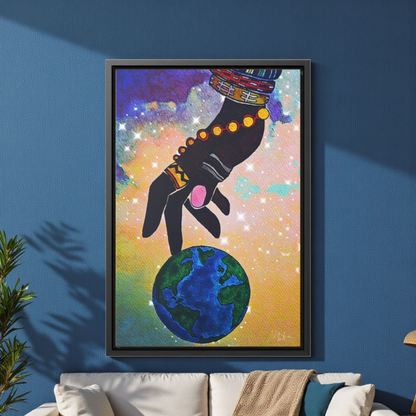 Cosmic Ethnic Wall Art - Handcrafted Astronomical Painting, Unique Space-Themed Decor, Vertica Frame