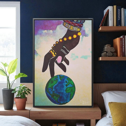 Astronomical Ethnic Wall Art - Stargazer's Dream, Cultural Celestial Scene, Vertical Frame