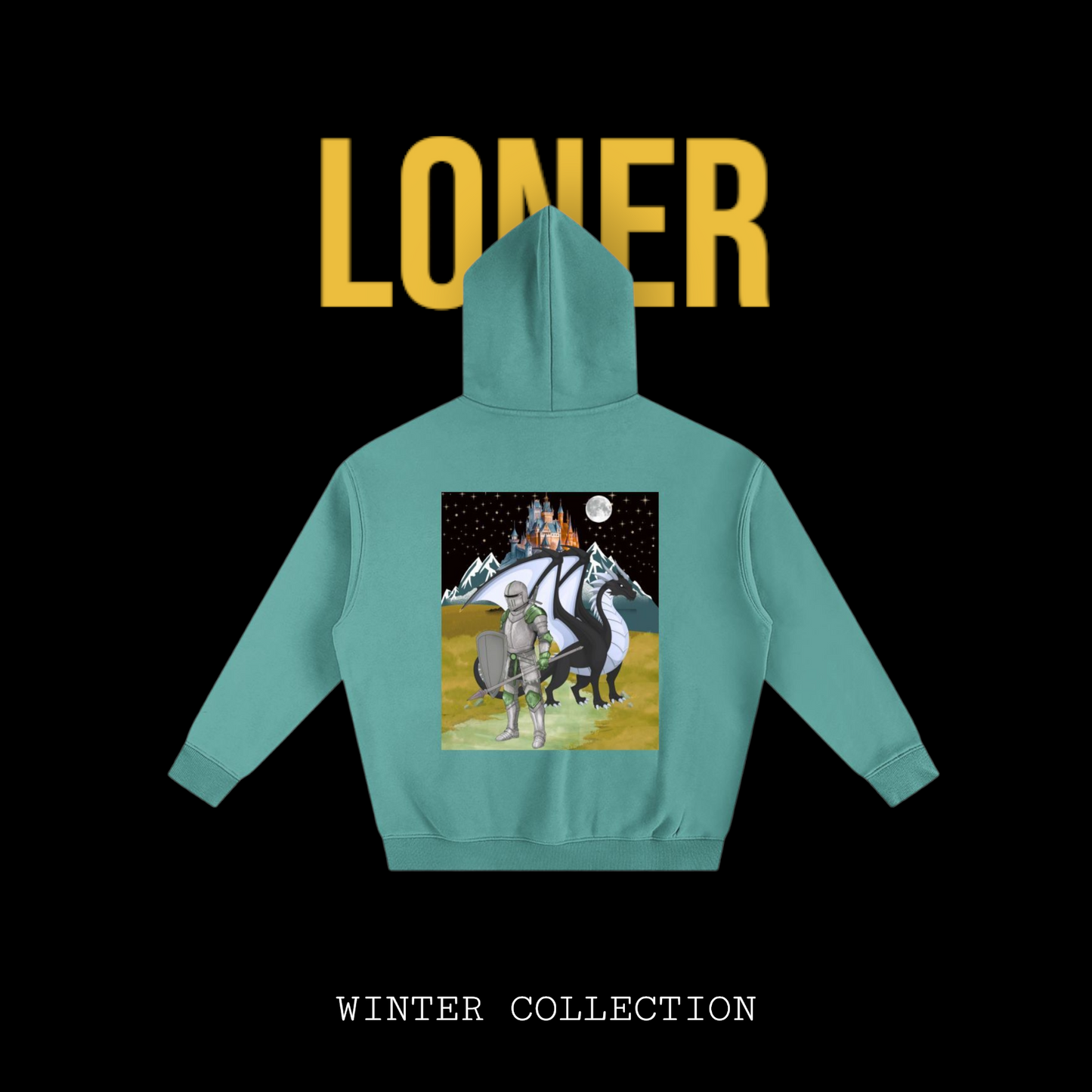 Medieval Themed Oversize Fleeced Hoodie, Knights and Dragon Fans