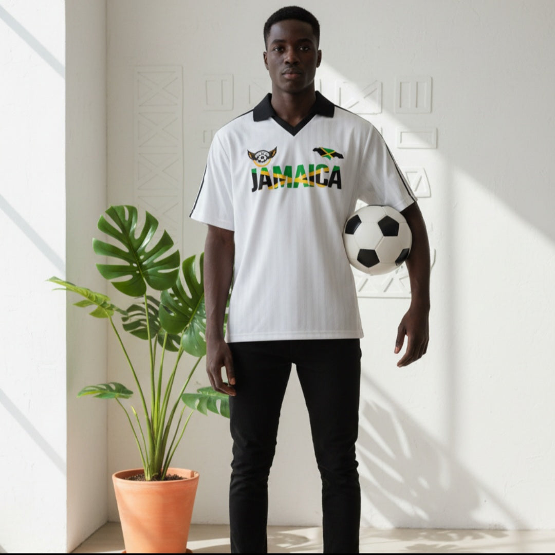 Jamaican Flag Themed Unisex Graphic Contrast Collar Striped Soccer Jersey