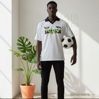 Jamaican Flag Themed Unisex Graphic Contrast Collar Striped Soccer Jersey