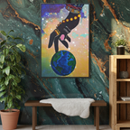 Cosmic Ethnic Wall Art - Handcrafted Astronomical Painting, Unique Space-Themed Decor, Vertica Frame Printify