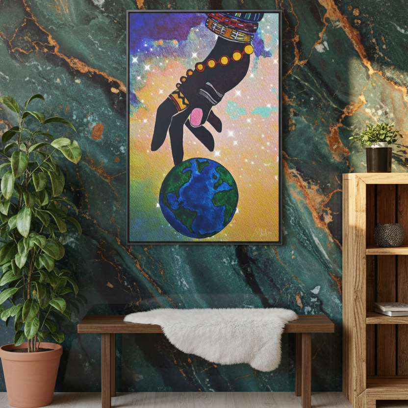 Cosmic Ethnic Wall Art - Handcrafted Astronomical Painting, Unique Space-Themed Decor, Vertica Frame Printify