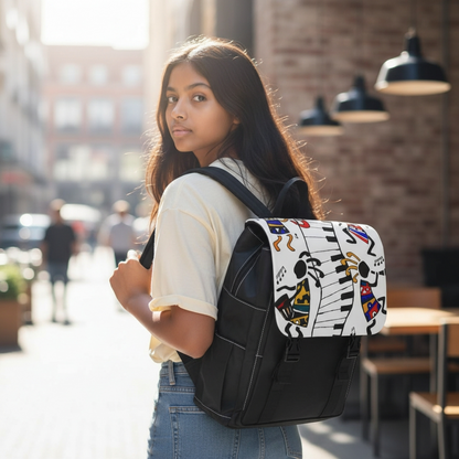 Artistic Music Design Backpack - Handcrafted, Spacious Oxford Canvas Bag