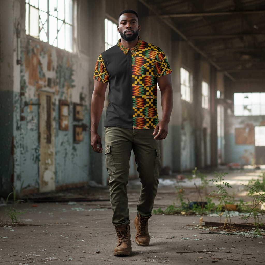 Kente Pattern Polo Shirt — Unisex African Print Short Sleeve Polo