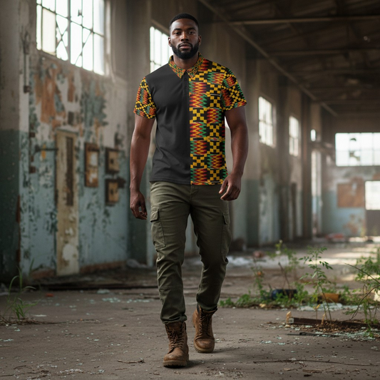 Kente Pattern Polo Shirt — Unisex African Print Short Sleeve Polo