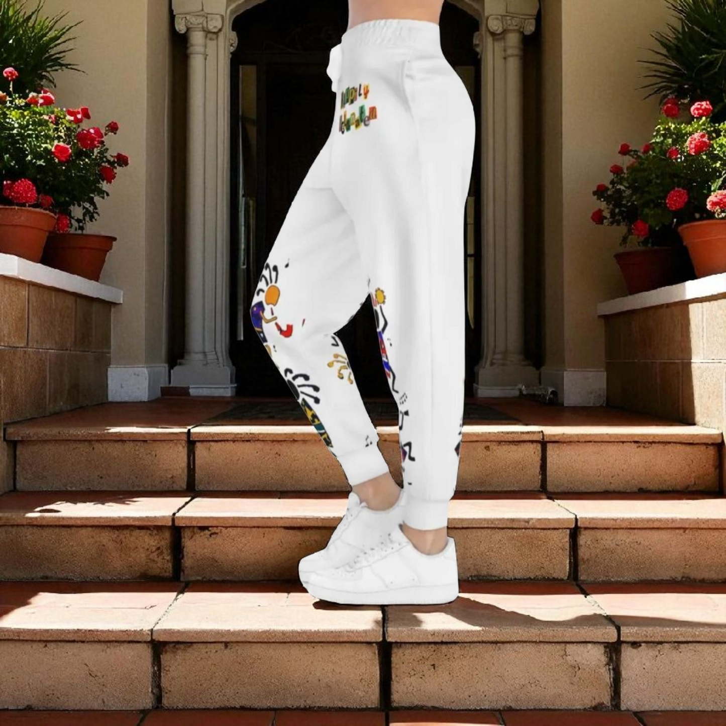 Handcrafted Afro Music Cartoon Art Athletic Joggers, Unisex Sweatpants
