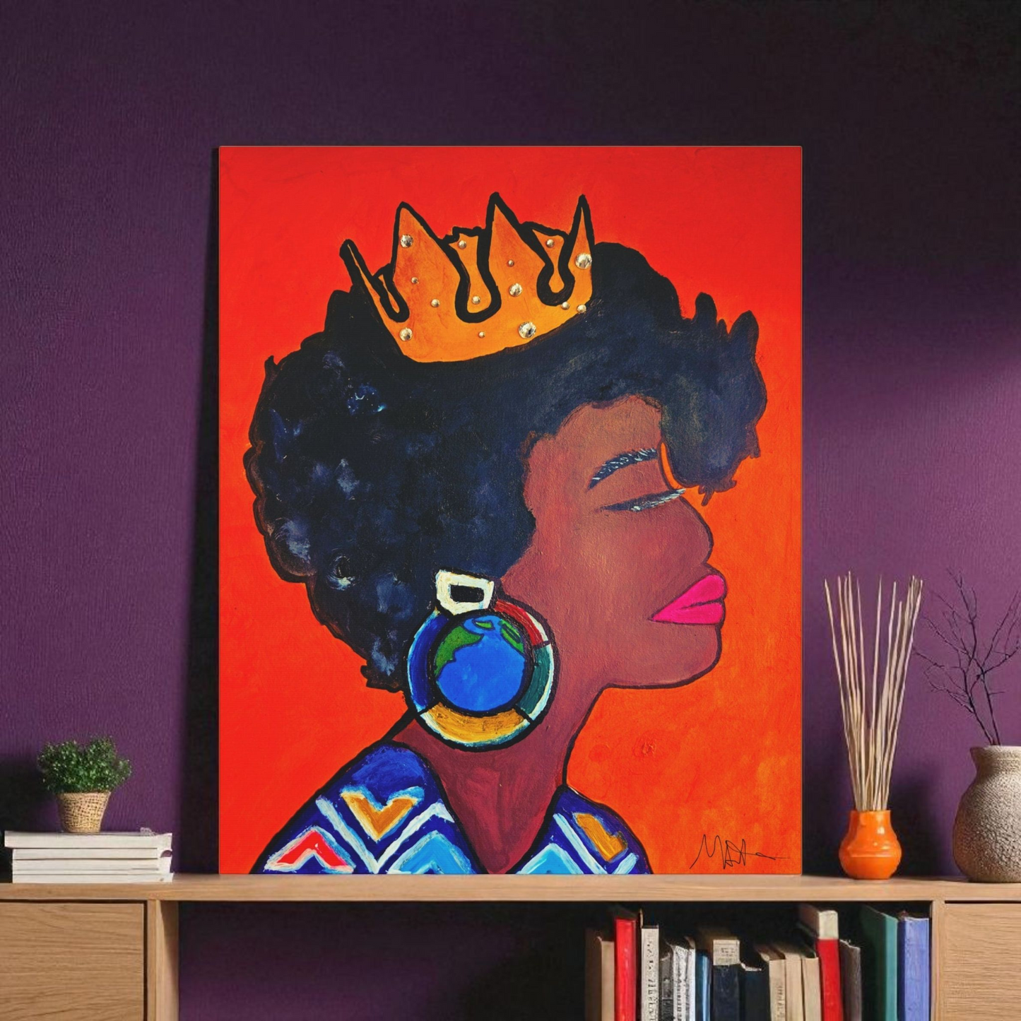 Hand-Painted Artisan Black Woman Portrait, Cultural Home Accent, Statement Piece