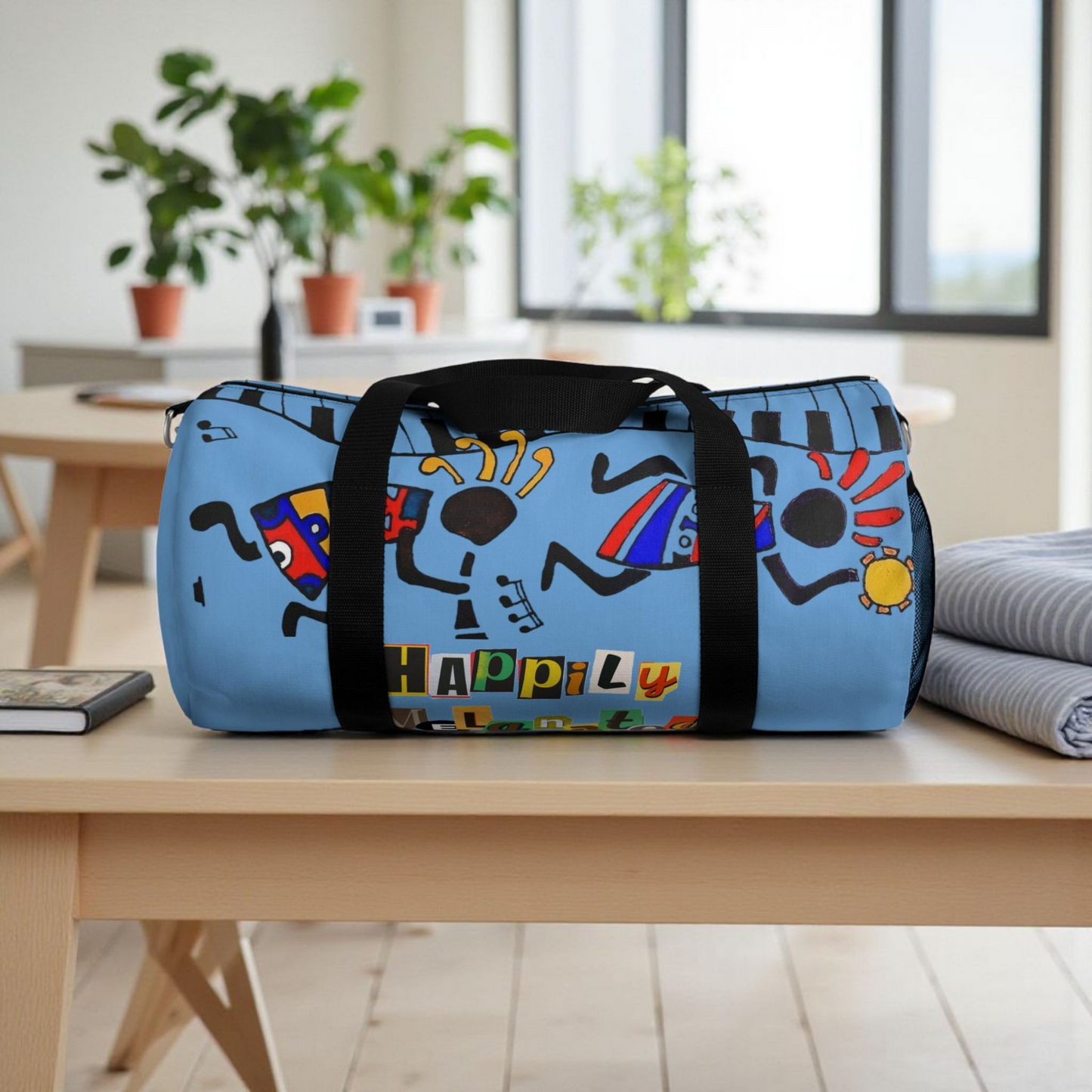 Afro Music Cartoon Piano Art Handcrafted Duffel Bag - Musician Gift, Travel Bag