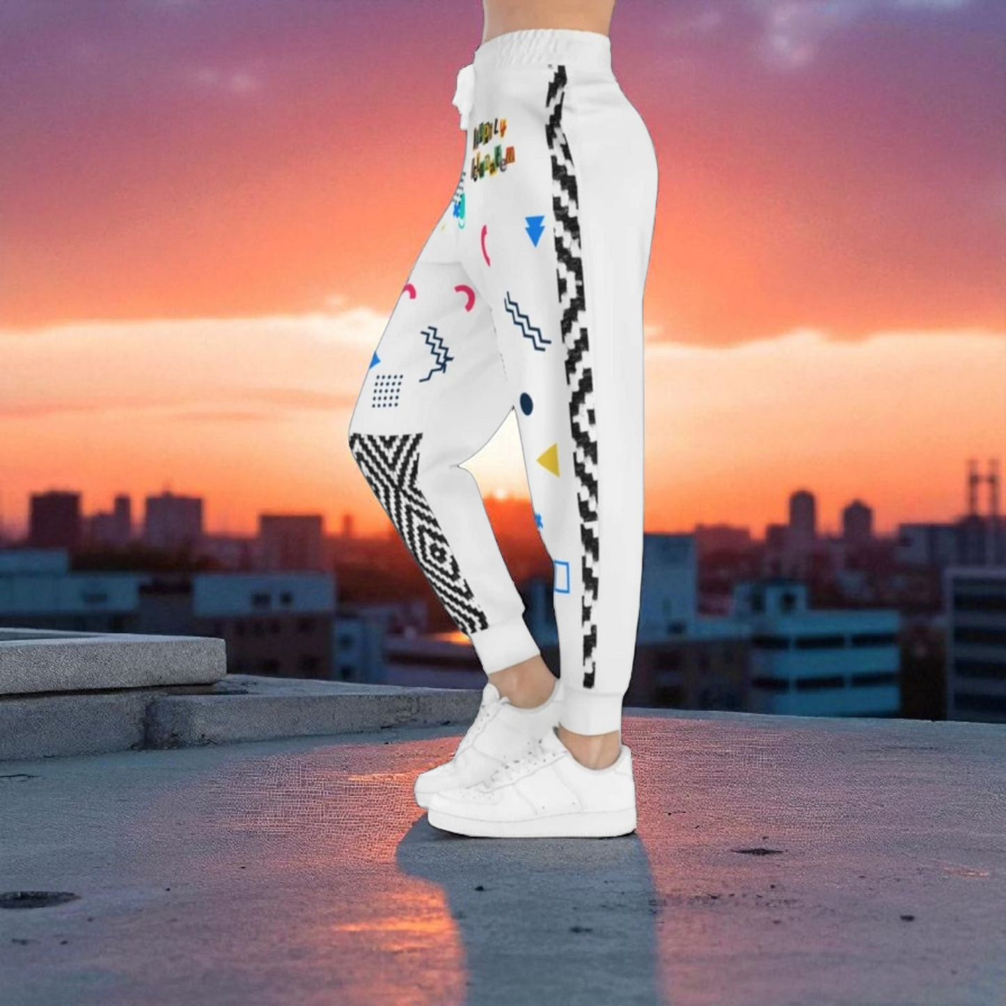 Handcrafted Aztec Pattern Unisex Athletic Joggers, Comfy Aztec Workout Pants