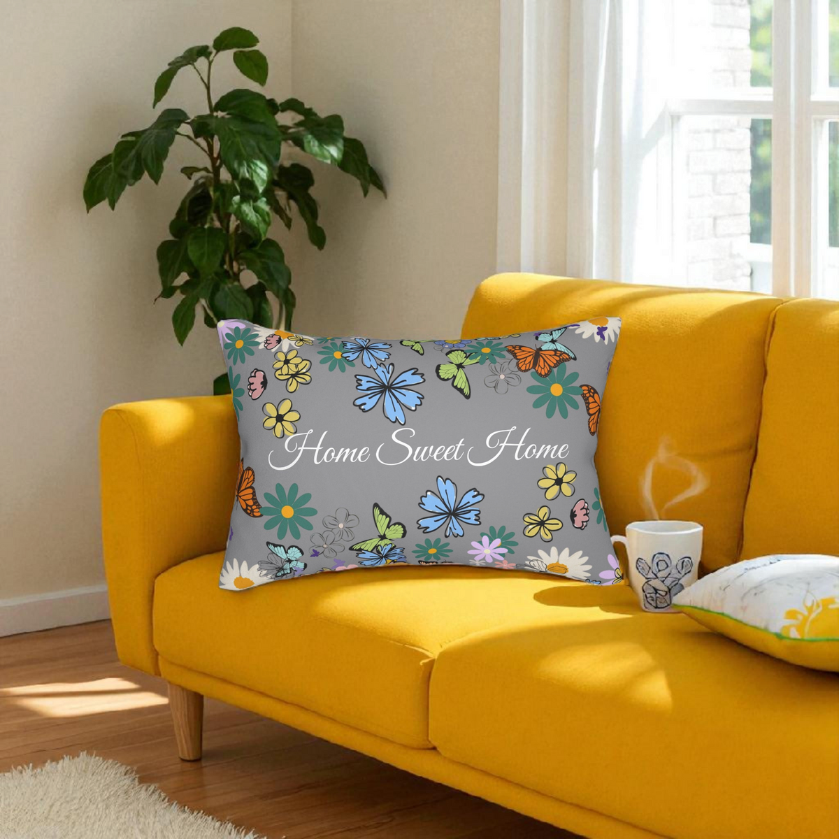 Home Sweet Home Floral Lumbar Pillow - Cozy Accent for Living Room Printify
