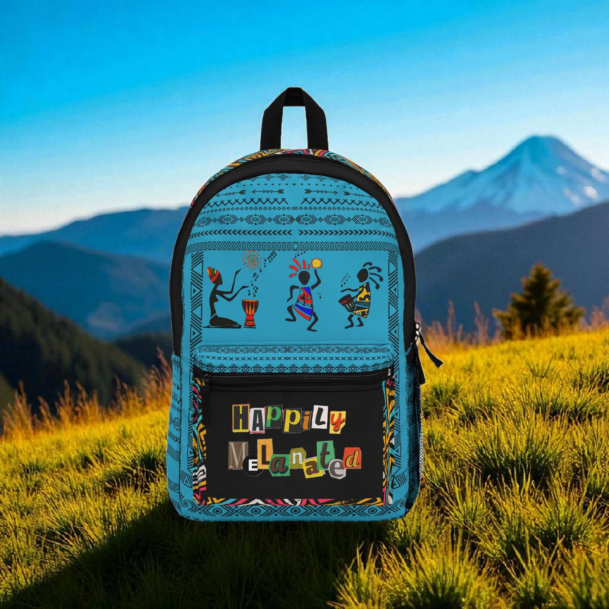 Boho Afro Music Backpack, Music Lover Bag, Cartoon Print Rucksack Printify