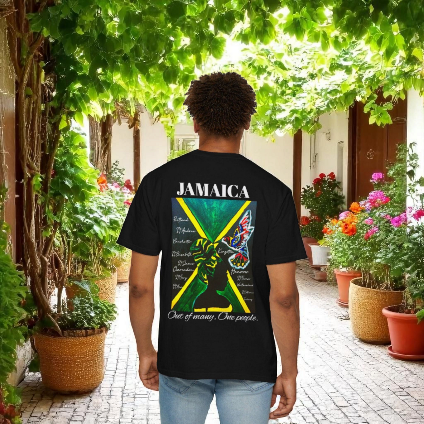 Handmade Unisex T-shirt with Original Jamaican Flag Design