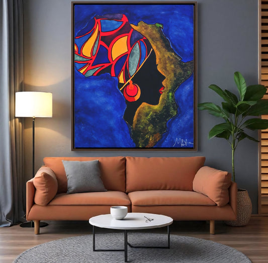 African Essence Original Ethnic Portrait - Authentic Continental Painting,Vertical Frame