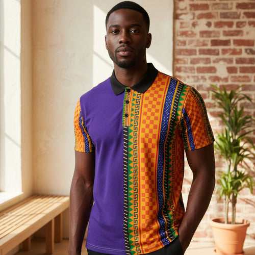 African Kente Stripe Polo Shirt — Vibrant Cultural Print Golf Polo Printify