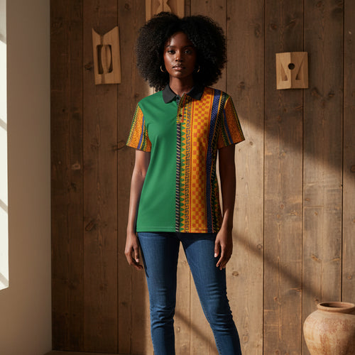 African Kente Stripe Polo Shirt — Vibrant Cultural Print Golf Polo Printify
