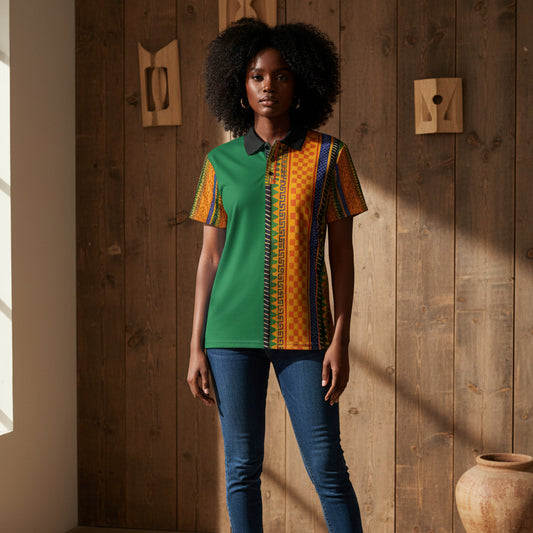 African Kente Stripe Polo Shirt — Vibrant Cultural Print Golf Polo