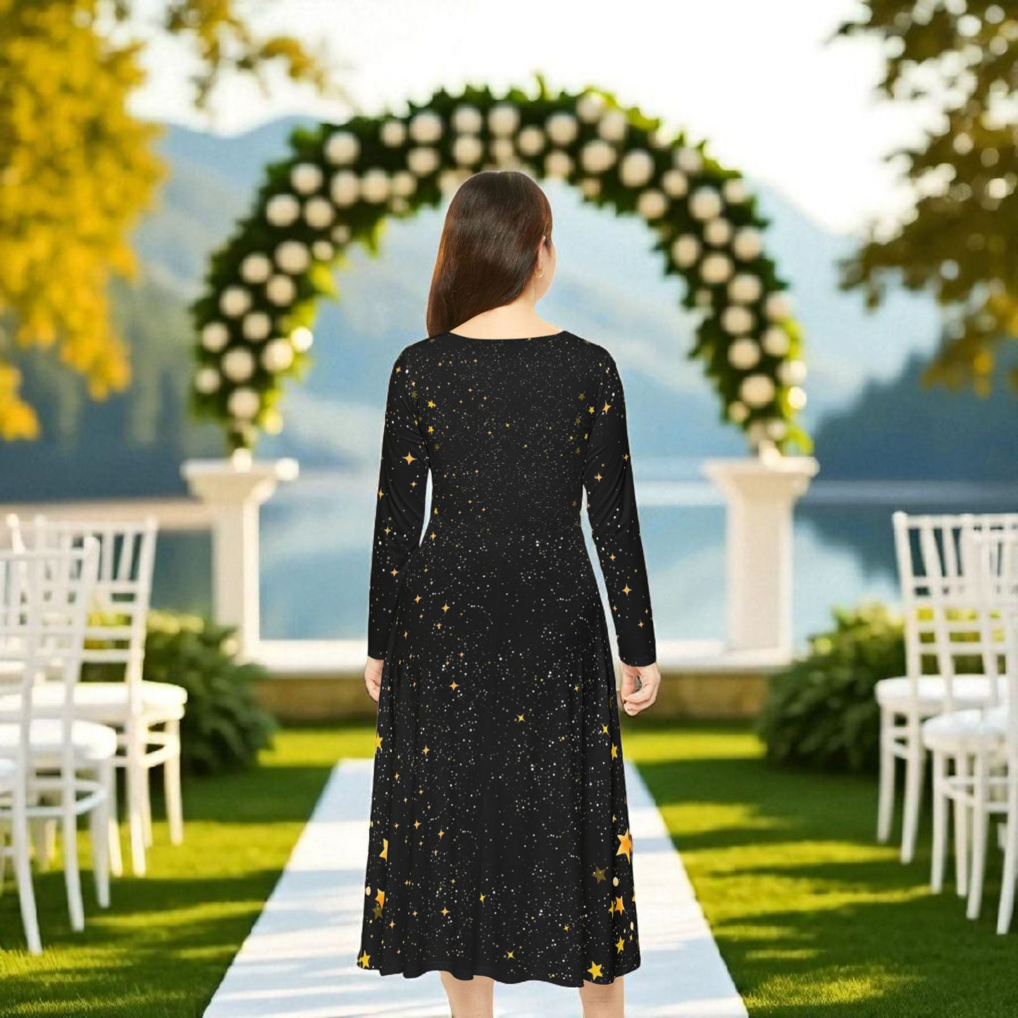 Celestial Floral Long Sleeve Dance Dress - Perfect for Parties, Events, Spring Celebrations