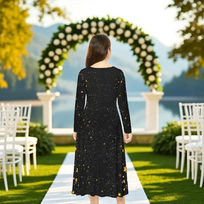 Celestial Floral Long Sleeve Dance Dress - Perfect for Parties, Events, Spring Celebrations