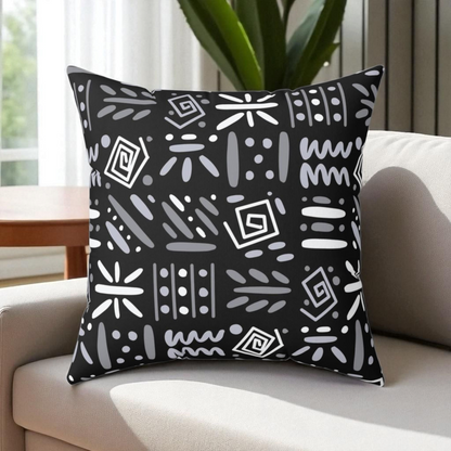 Boho Aztec Tribal Pattern Square Pillow - Double Sided Print Hidden Zipper