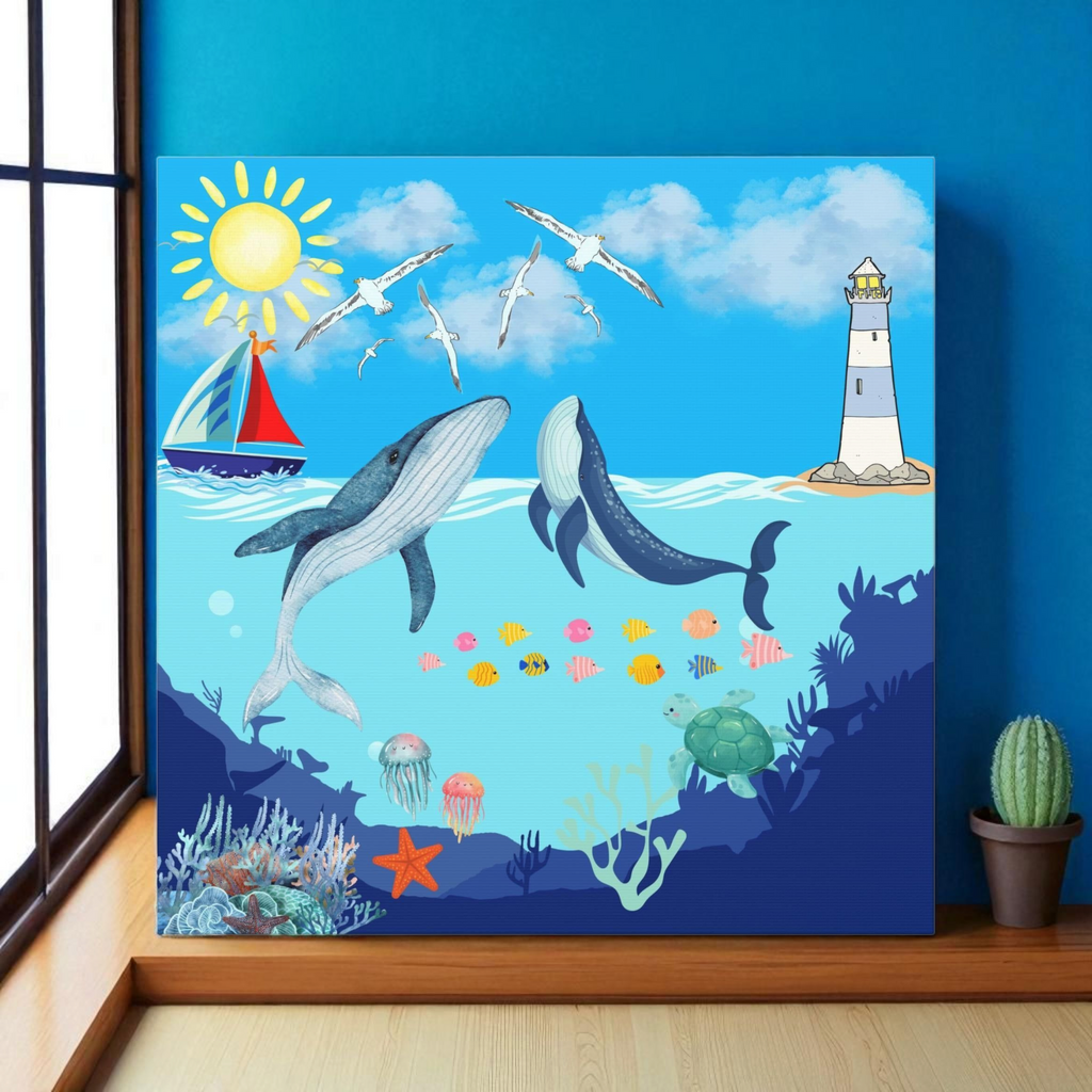 Whale Art Canvas, Ocean Life Wall Art, Nautical Home Decor, Coastal Canvas Print Printify