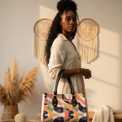 Colorful Patterned Women's Tote Bag With Black Handle