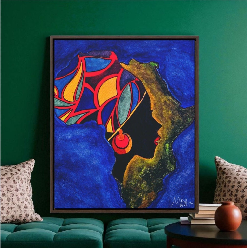 African Essence Original Ethnic Portrait - Authentic Continental Painting,Vertical Frame Printify