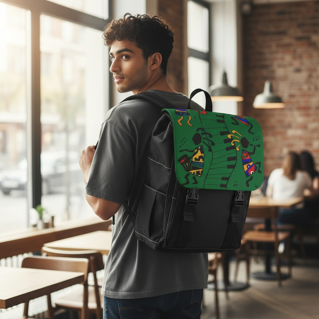 Afro Music Cartoon Backpack, Handcrafted Unisex Shoulder Bag for Casual Use Printify