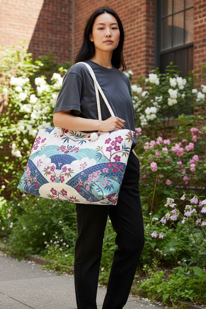 Japan Inspired  Stylish Floral Weekender Bag, Travel Tote, Floral Travel Bag
