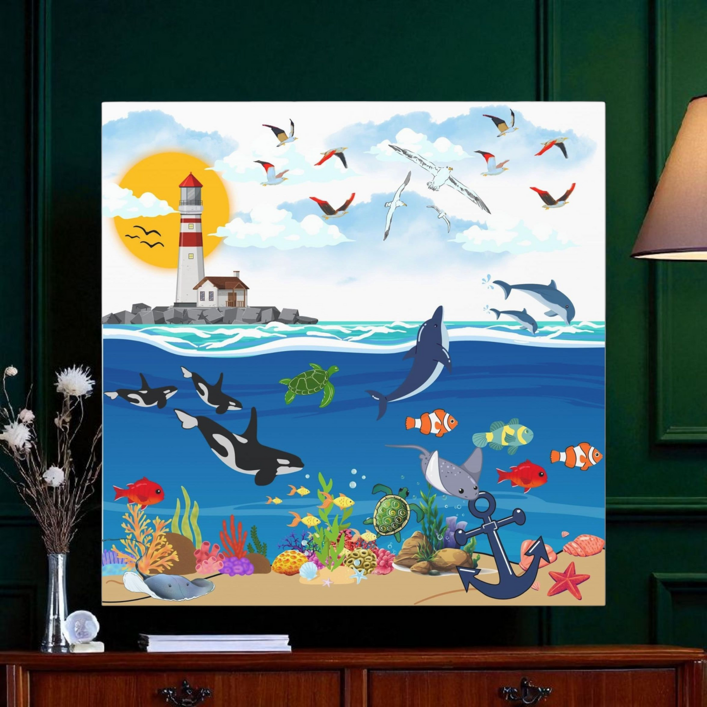 Vibrant Ocean Scene Canvas Wall Art, Nautical Decor for Beach Lovers, Coastal Living, Gift for Housewarming, Relaxing Atmosphere