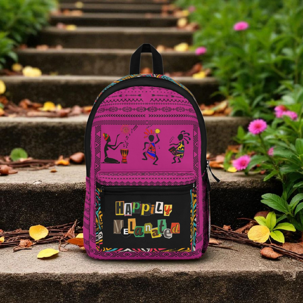 Boho Afro Music Backpack, Music Lover Bag, Cartoon Print Rucksack Printify