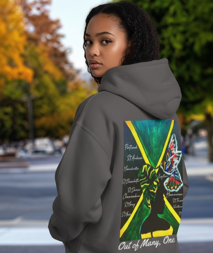 Unisex Graphic Hoodie with Hand Drawn Jamaican Flag Art , Trendy Casual Wear